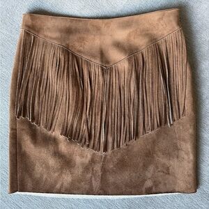 Lilith à Paris Faux Suede Fringe Mini Skirt Brown Boho Western Small France